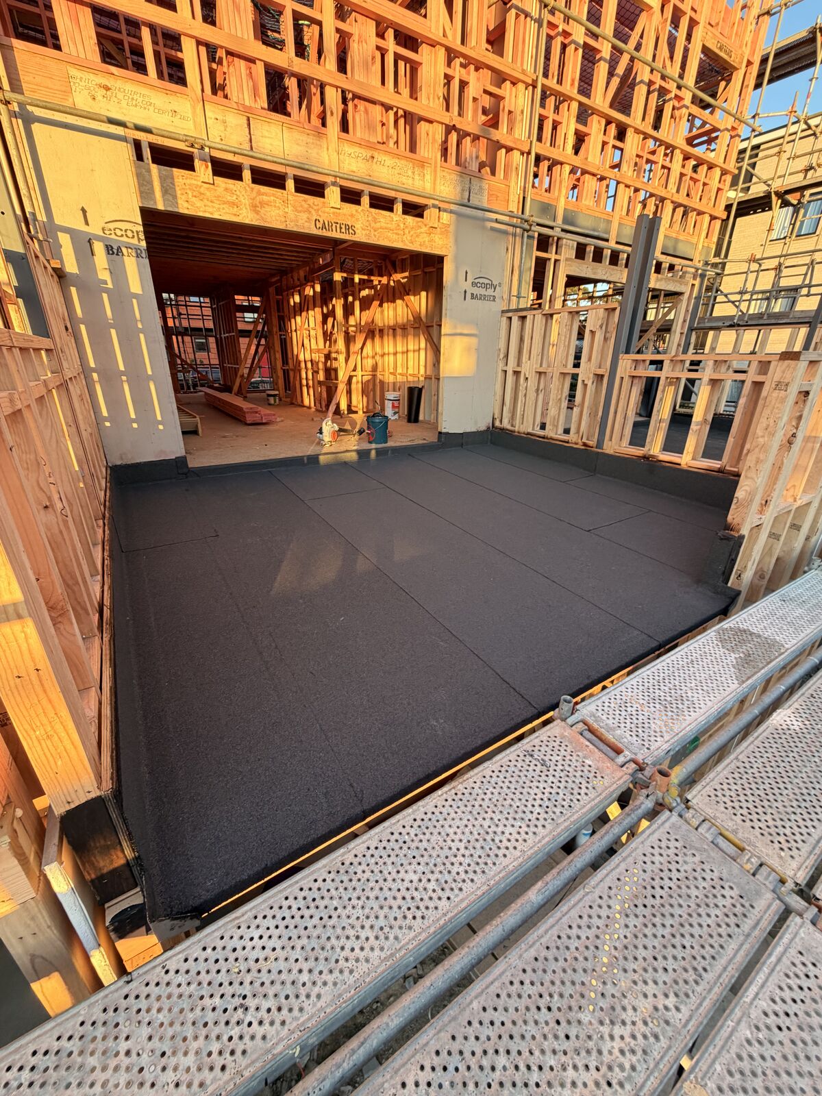 Torch-on waterproofing Manukau — new build deck with heat-welded Nuraply 3PM seams