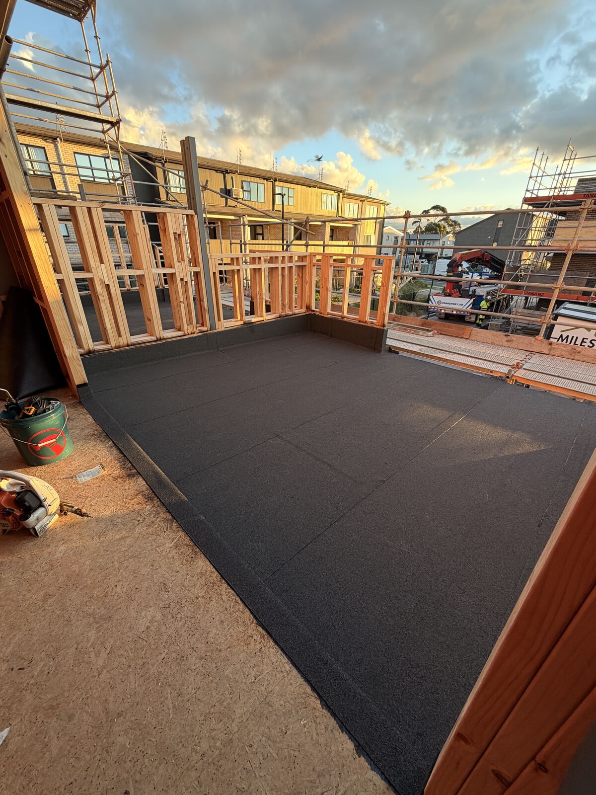 Torch-on waterproofing Manukau — completed Nuraply 3PM deck on multi-level new build